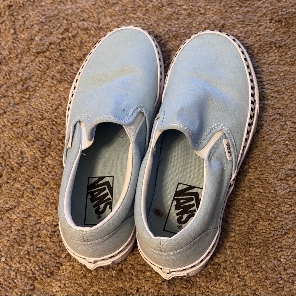 Vans Off The Wall Shoes Mens 5 Womens 6.5 Blue Check Slip On Sneakers Logo - Picture 4 of 8